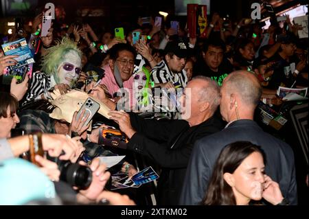 Città del Messico, Messico. 14 agosto 2024. L'attore americano Michael Keaton parteciperà al tappeto nero del Beetlejuice Beetlejuice fan Event al Cinepolis Toreo Parque Central a città del Messico, Messico, il 14 agosto 2024. (Foto di Carlos Tischler/Eyepix Group) (foto di Eyepix/NurPhoto) credito: NurPhoto SRL/Alamy Live News Foto Stock