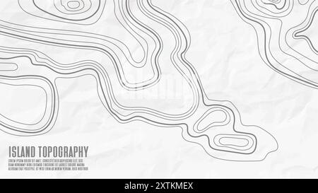 Profilo topografico dell'arcipelago delle isole. Illustrazione di una mappa geografica per cartografia isolata su sfondo e trama di carta bianca sgualcita Illustrazione Vettoriale