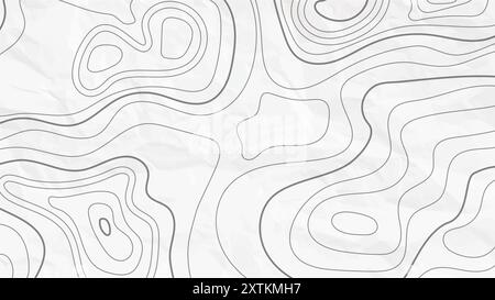 Contorno topografico astratto. Illustrazione di una mappa geografica per cartografia isolata su sfondo e trama di carta bianca sgualcita Illustrazione Vettoriale