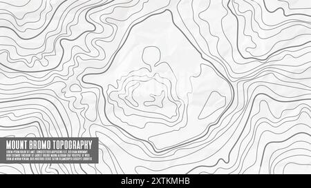 Montare il contorno topografico Bromo. Illustrazione di una mappa geografica per cartografia isolata su sfondo e trama di carta bianca sgualcita Illustrazione Vettoriale