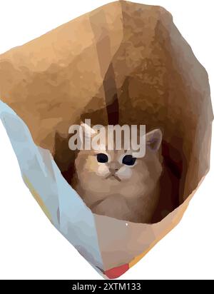 Carino gatto in un sacchetto di carta - illustrazione grafica vettoriale. Illustrazione Vettoriale