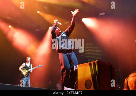 Hasselt, Belgio. 15 agosto 2024. Christian D raffigurato durante il primo giorno dell'edizione 2024 del Pukkelpop festival musicale di quattro giorni a Kiewit, Hasselt, giovedì 15 agosto 2024. BELGA FOTO JILL DELSAUX credito: Belga News Agency/Alamy Live News Foto Stock