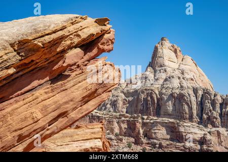 Formazioni di arenaria da sud si affacciano sul Cohab Canyon Trail, Capitol Reef National Park, Utah Foto Stock