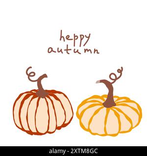 Zucche autunnali con testo decorativo che augura una felice stagione autunnale esposta su uno sfondo semplice Illustrazione Vettoriale