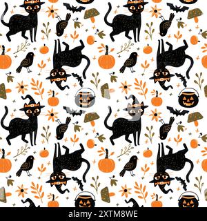 Motivo perfetto di elementi di Halloween disegnati a mano per creare un packaging natalizio Foto Stock