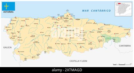 Mappa della comunità autonoma spagnola delle Asturie Foto Stock