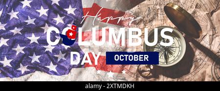 Striscione di benvenuto per il Columbus Day con bandiera e bussola USA Foto Stock