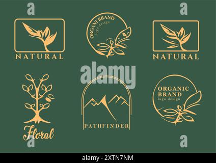 Elegante logo naturale e organico in tonalità oro Illustrazione Vettoriale