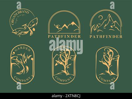 Elegante collezione con logo naturale e organico in tonalità oro Illustrazione Vettoriale