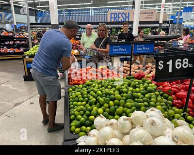 Hallandale Beach, Stati Uniti. 15 agosto 2024. La spesa dei consumatori aumenta perché l'economia sta migliorando e mette da parte la paura della recessione. Walmart il 15 agosto 2024, a Hallandale Beach, Florida. Crediti: SIPA USA/Alamy Live News Foto Stock