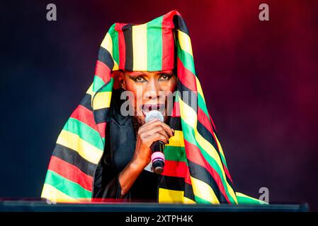 San Francisco, Stati Uniti. 11 agosto 2024. Grace Jones si esibisce all'Outside Lands 2024 Music and Arts Festival che si tiene al Golden Gate Park il 10 agosto 2024 a San Francisco, California. Foto: Annie Lesser/imageSPACE credito: Imagespace/Alamy Live News Foto Stock