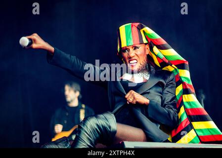 San Francisco, Stati Uniti. 11 agosto 2024. Grace Jones si esibisce all'Outside Lands 2024 Music and Arts Festival che si tiene al Golden Gate Park il 10 agosto 2024 a San Francisco, California. Foto: Annie Lesser/imageSPACE credito: Imagespace/Alamy Live News Foto Stock