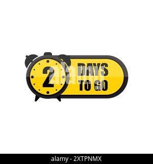 Illustrazione del timer del conto alla rovescia. Attenzione numero due. Testo in grassetto 2 giorni prima dell'inizio. Design giallo e nero. Illustrazione Vettoriale