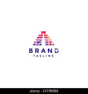 Design minimalista con logo a piramide Maya antica. Colorato disegno con logo della piramide maya antica. Illustrazione Vettoriale