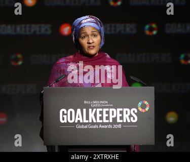 Amina Mohammed, Vice Segretario generale delle Nazioni Unite, parla durante i Goalkeepers Global Goals Awards al Jazz al Lincoln Center di New York. Foto Stock