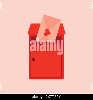 Vettore di lettere d'amore. Vettore casella postale. mailbox su sfondo rosa. Lettera d'amore nella cassetta postale. Illustrazione Vettoriale