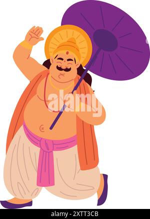 divertente mahabali augurando a tutti un onam felice Illustrazione Vettoriale