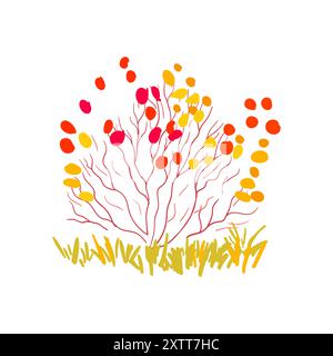 Boccola trafilata a mano con rami sottili in rosso e giallo. Design semplice. Illustrazione vettoriale piatta. Icona planr Illustrazione Vettoriale