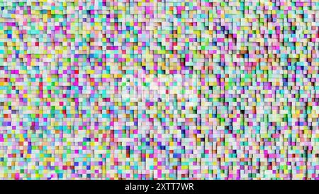 Motivo a mosaico astratto con cubi 3D colorati disposti in una griglia pixelata vivace e multicolore Foto Stock