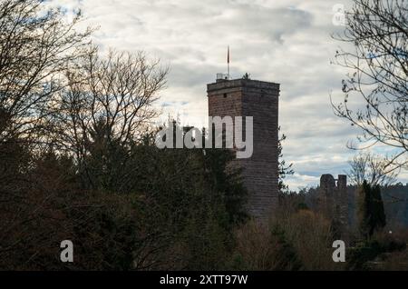 Le rovine del castello in cima alla collina Castello di Zavelstein, a Bad Teinach-Zavelstein, Baden-Württemberg, Germania Foto Stock