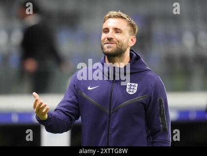 Foto del file datata 20-06-2024 dell'inglese Luke Shaw. Peter Schmeichel ritiene che Luke Shaw avrebbe dovuto mettere il Manchester United prima dell'Inghilterra dopo che il terzino sinistro è stato escluso dall'inizio della stagione con un altro problema di infortunio. Data di pubblicazione: Venerdì 16 agosto 2024. Foto Stock