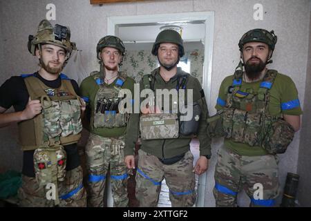 Non esclusiva: REGIONE DI DONETSK, UCRAINA - 14 AGOSTO 2024 - Servicemen del 24° re Daniele di Galizia, Brigata meccanizzata separata Ivan 'Malyi, 'Ru Foto Stock