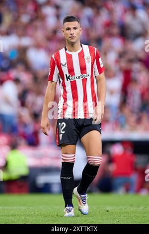 Gorka Guruzeta dell'Athletic Club durante la partita di calcio della Liga spagnola tra Athletic Club e Getafe il 15 agosto 2024 a San Mames a Bilbao, in Spagna Foto Stock