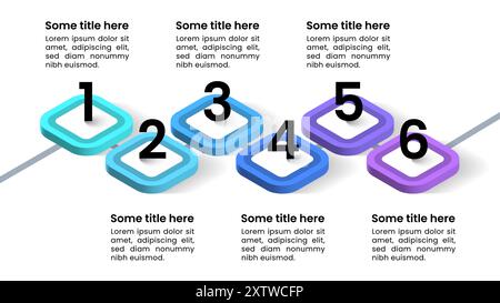 Modello infografico con 6 opzioni o passaggi. Linea isometrica. Può essere utilizzato per il layout del flusso di lavoro, il diagramma e la progettazione Web. Illustrazione vettoriale Illustrazione Vettoriale