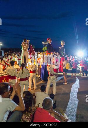 Gegants, effigie giganti tradizionali, festival musicale Total Festum, Elne, Pyrénées Orientales, Occitanie, Francia Foto Stock