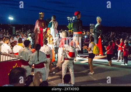 Gegants, effigie giganti tradizionali, festival musicale Total Festum, Elne, Pyrénées Orientales, Occitanie, Francia Foto Stock