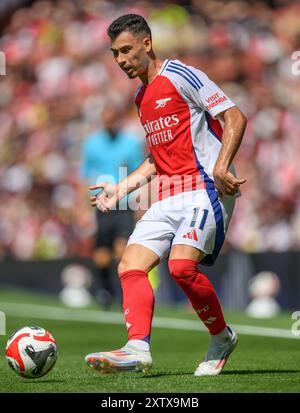 Londra, Regno Unito. 11 agosto 2024 - Arsenal V Olympique Lyonnais - Emirates Cup - Emirates Stadium. Gabriel Martinelli dell'Arsenal in azione. Crediti immagine: Mark Pain / Alamy Live News Foto Stock