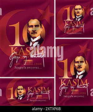 Commemorazione dell'anniversario della morte di Atatürk nella lettera '10 KASIM, Gazi M. Kemal, Saygıyla anıyoruz... (Traduzione: 10 novembre, Gazi M. Kemal, We Illustrazione Vettoriale