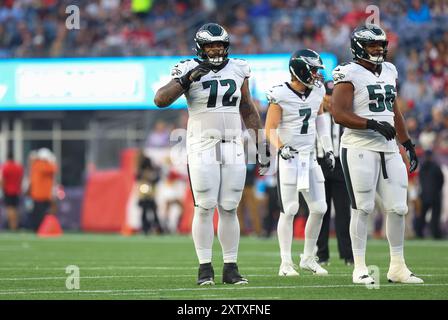 15 agosto 2024; Foxborough, ma, Stati Uniti; Darian Kinnard (72), guardia/tackle dei Philadelphia Eagles durante la gara di pre-stagione tra Philadelphia Eagles e New England Patriots a Foxborough, Massachusetts. Anthony Nesmith/CSM Foto Stock