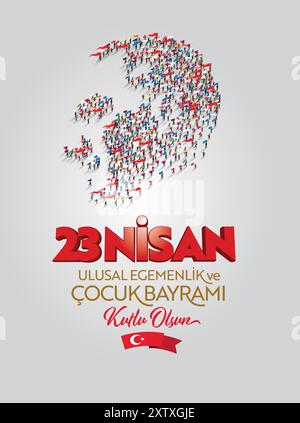 23 Nisan Ulusal Egemenlik ve Cocuk Bayrami Kutlu Olsun (traduzione: Buon 23 aprile sovranità nazionale e giornata dei bambini) Illustrazione Vettoriale