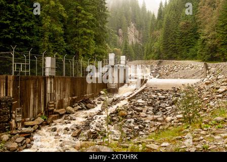 Cascata e torrenziale in discesa dopo forti piogge sulle montagne rumene Foto Stock