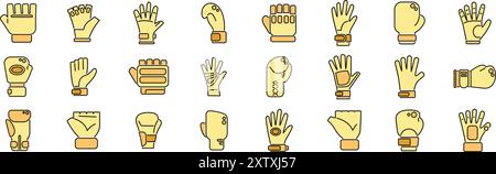 Set vettoriale di guanti per diverse attività e sport, giardinaggio, boxe, hockey, baseball, e molto altro ancora Illustrazione Vettoriale