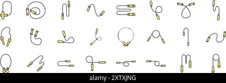Questa illustrazione vettoriale presenta una collezione di corde per saltare, evidenziando la varietà di stili e design disponibili per gli appassionati di fitness Illustrazione Vettoriale
