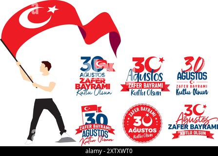 Felice 30 agosto giorno della vittoria (30 Ağustos Zafer Bayramı Kutlu Olsun) Illustrazione Vettoriale