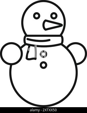 Semplice disegno in linea di un pupazzo di neve che indossa una sciarpa e si gode la stagione invernale Illustrazione Vettoriale