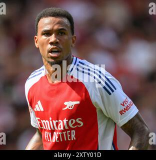 Londra, Regno Unito. 11 agosto 2024 - Arsenal V Olympique Lyonnais - Emirates Cup - Emirates Stadium. Gabriel dell'Arsenal in azione. Crediti immagine: Mark Pain / Alamy Live News Foto Stock