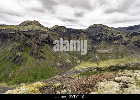 Un'incredibile ripresa nella zona di Eyjafjallajokull, nella parte occidentale dell'Islanda Foto Stock