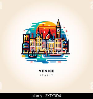 Skyline di Venezia: Illustrazione vettoriale astratta colorata Illustrazione Vettoriale