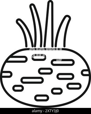 Semplice icona di linea di una barbabietola che cresce con le sue foglie visibili Illustrazione Vettoriale