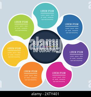 Circle Infographic design 7 passaggi, oggetti, elementi o opzioni modello di informazioni aziendali Illustrazione Vettoriale