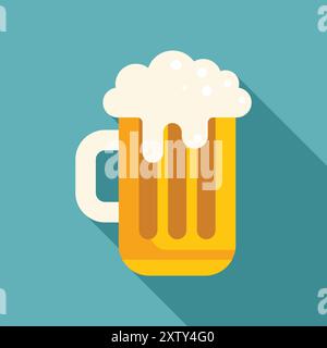 La grande tazza traboccante di birra è schiumosa su sfondo blu Illustrazione Vettoriale