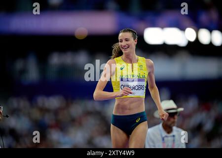 PARIGI, FRANCIA - 4 AGOSTO 2024: OLYSLAGERS Nicola, finale di salto in alto femminile, Giochi Olimpici 2024 Foto Stock