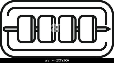 Semplice icona vettoriale che rappresenta quattro dango su uno spiedino servito su un piatto con angoli arrotondati Illustrazione Vettoriale