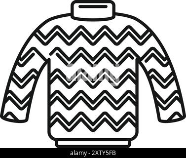 Disegno in bianco e nero di un caldo pullover invernale con un elegante motivo a zigzag Illustrazione Vettoriale