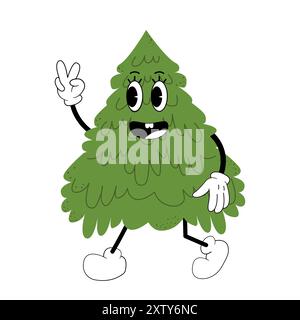 Albero di Natale in stile retrò. Elemento per auguri di buon Natale e felice anno nuovo, poster, invito alla festa. Illustrazione vettoriale Illustrazione Vettoriale