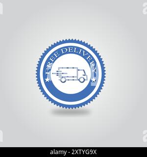 Etichetta blu per la spedizione gratuita. Modello di banner di spedizione gratuito Logo di spedizione gratuito e logo di fiducia icona Design vettoriale Illustrazione Vettoriale